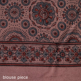 Brown - Handwoven Merino Wool Natural Dyed Hand Block Print Ajrakh Saree 02