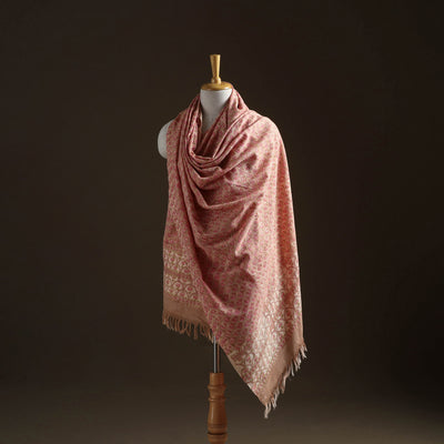 Floral Sanganeri Print Pure Merino Wool Handwoven Shawl 76