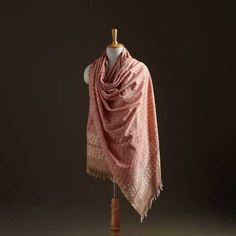 Floral sanganeri print pure merino wool handwoven shawl 76