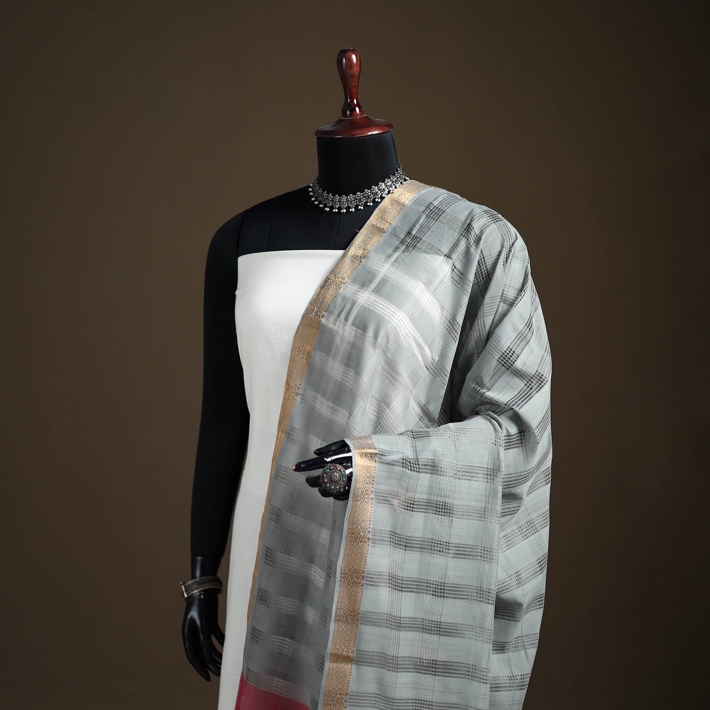 Pure Handloom Cotton Nizam Zari Border Mangalagiri Dupatta 12