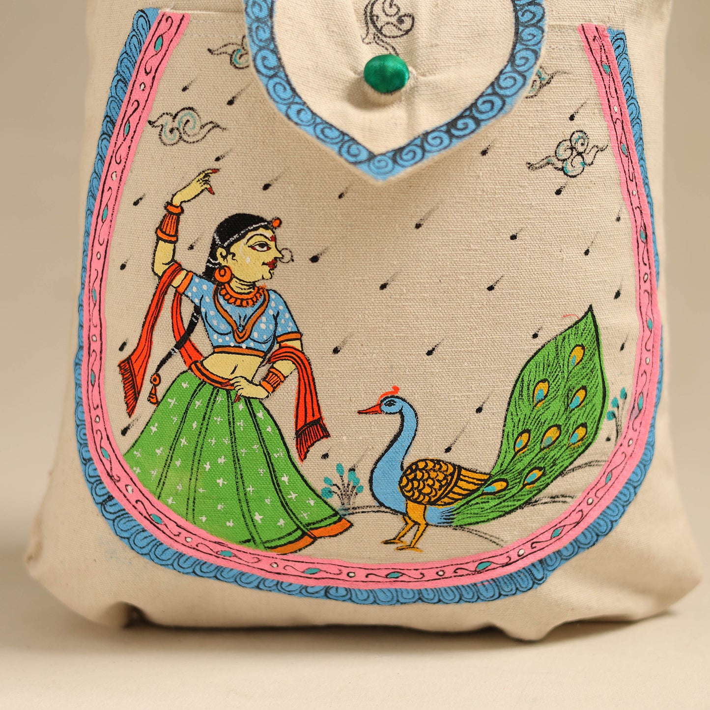 Beige - Pattachitra Handpainted Shoulder Bag from Odisha 30