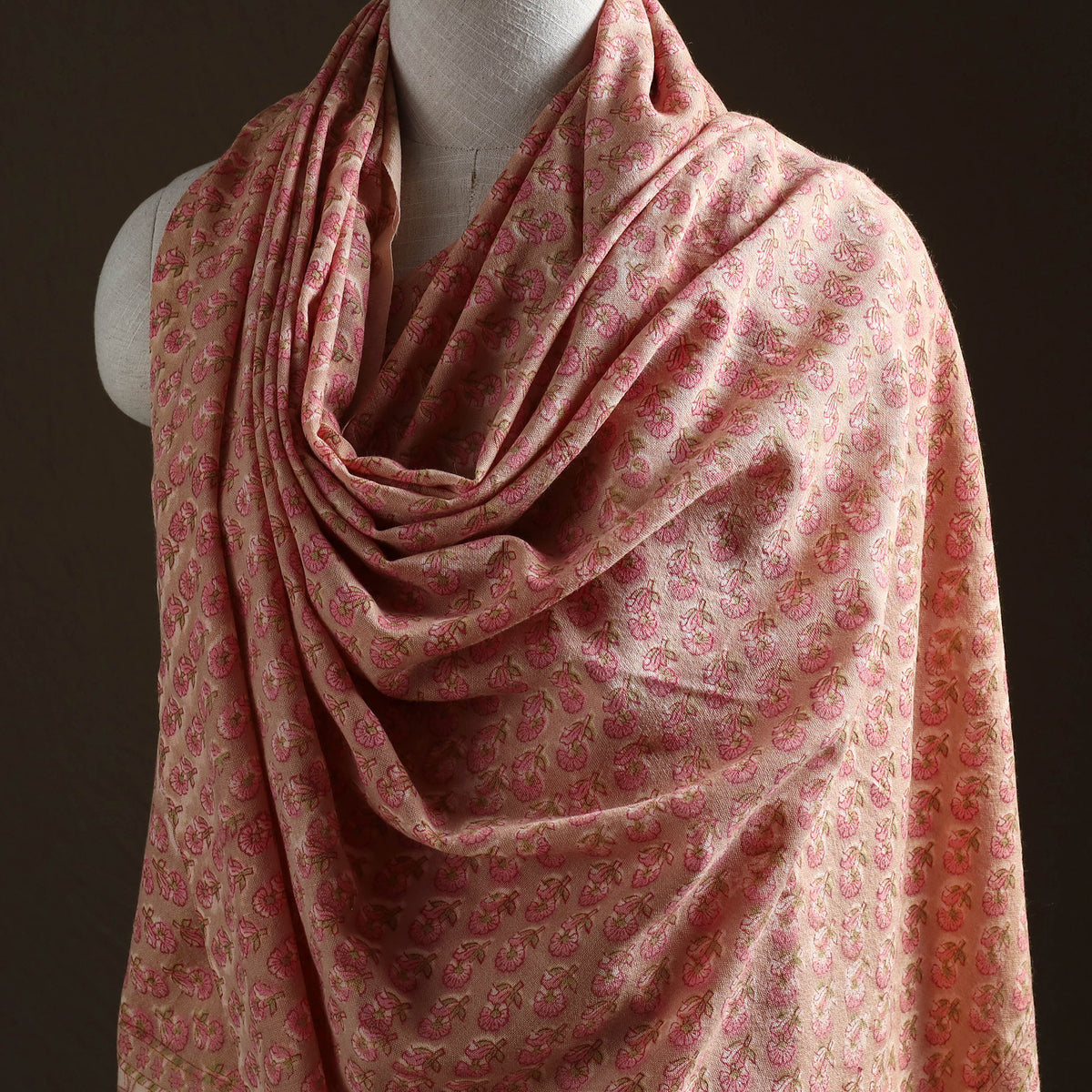 Floral Sanganeri Print Pure Merino Wool Handwoven Shawl 76