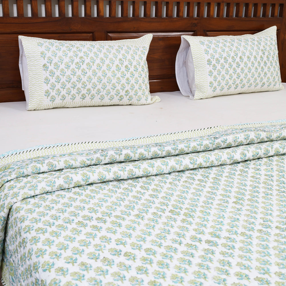 Double - Reversible Sanganeri Block Print Cotton Quilt Set 06