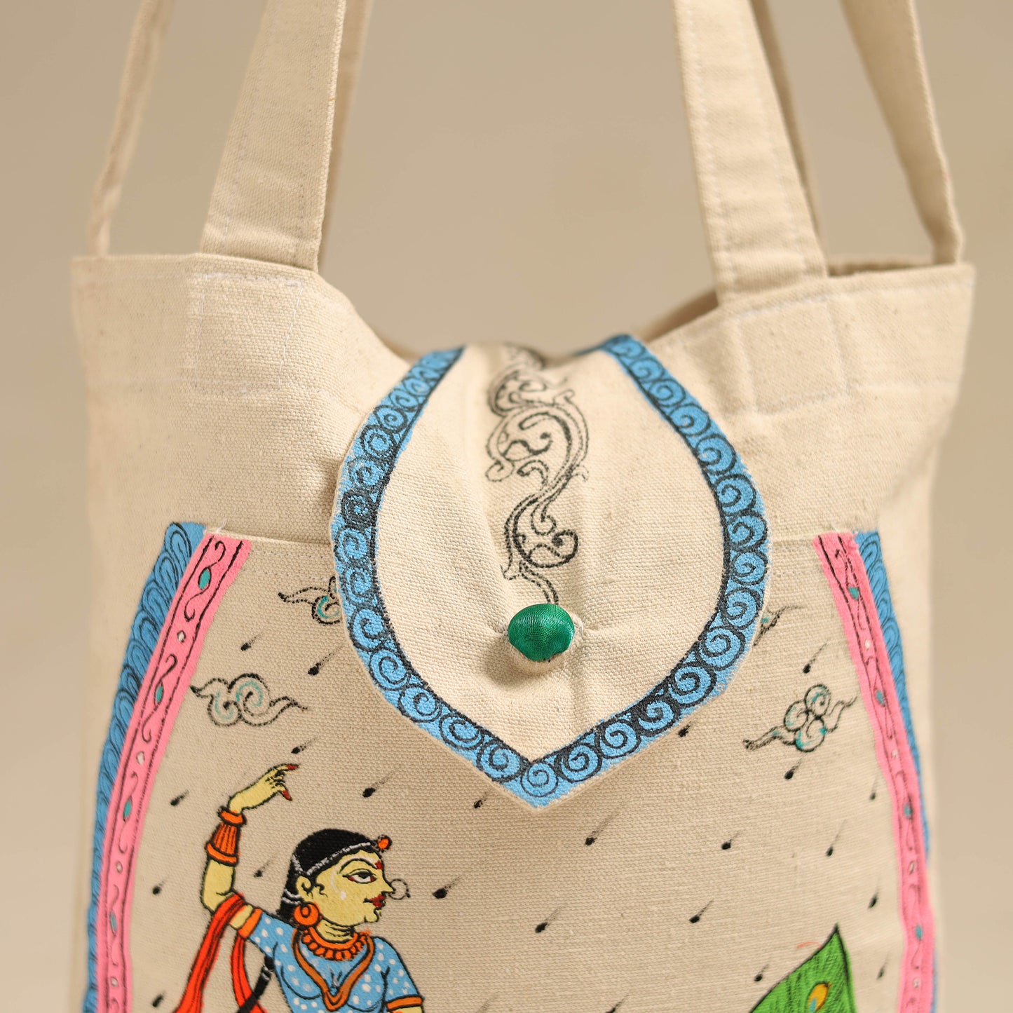 Beige - Pattachitra Handpainted Shoulder Bag from Odisha 30