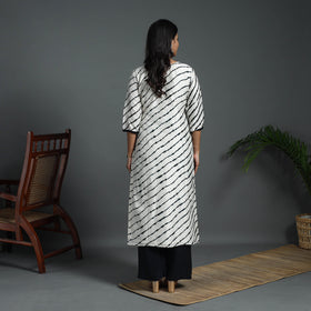 White Straight Handloom Chanderi Silk Tie-Dye Leheriya Kurta