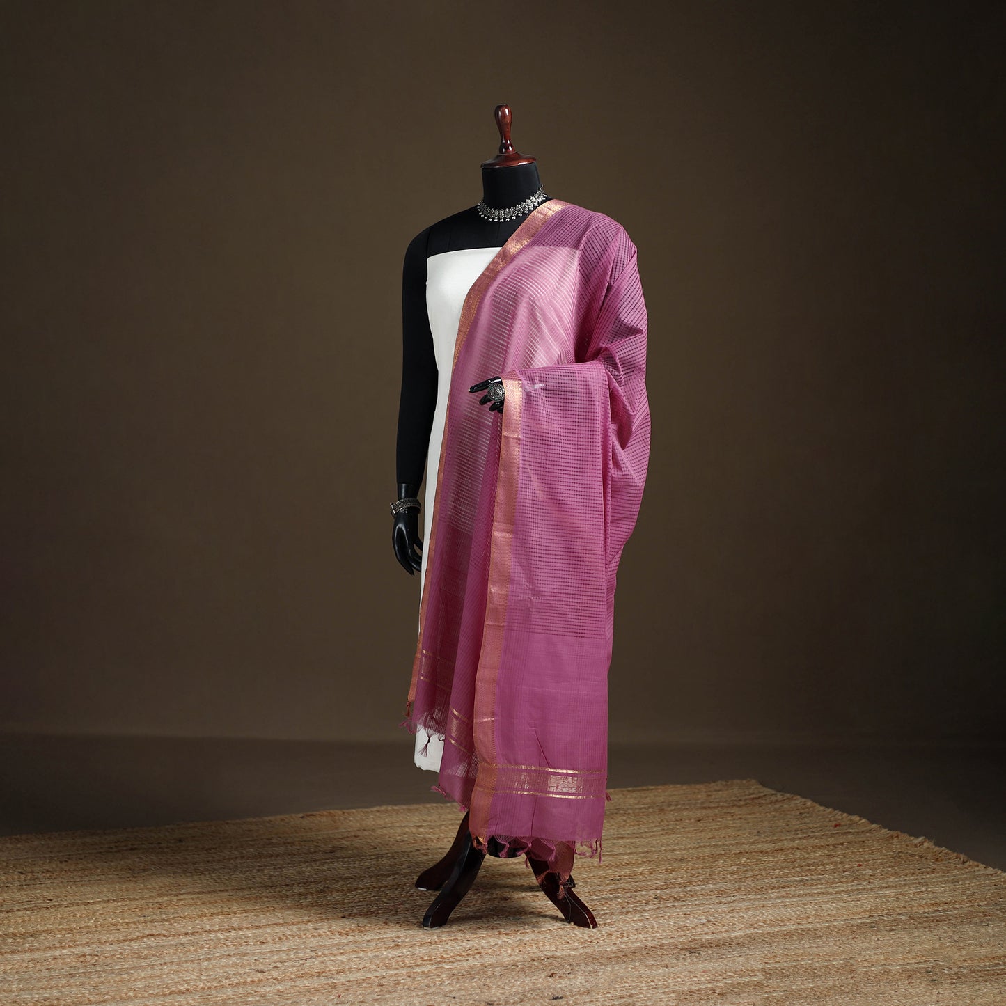 Pure Handloom Cotton Nizam Zari Border Mangalagiri Dupatta 13