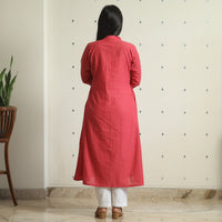 Red - Jacquard Weave Cotton A-Line Kurta 07