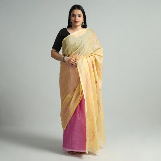 Brown - Bengal Kantha Hand Embroidery Tussar Silk Handloom Saree 96