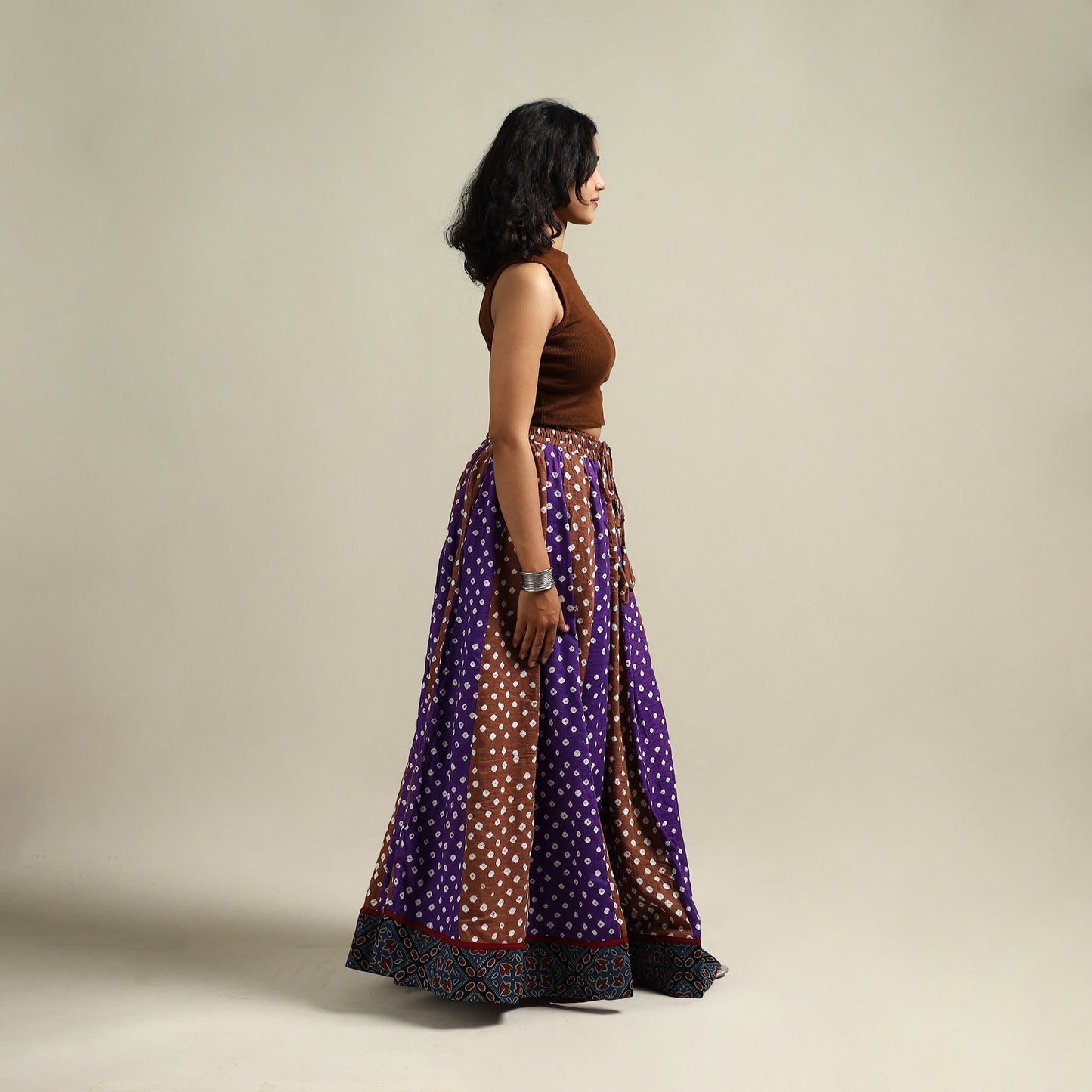 Multicolor - Bandhani Tie-Dye 24 Kali Patchwork Cotton Long Skirt 11