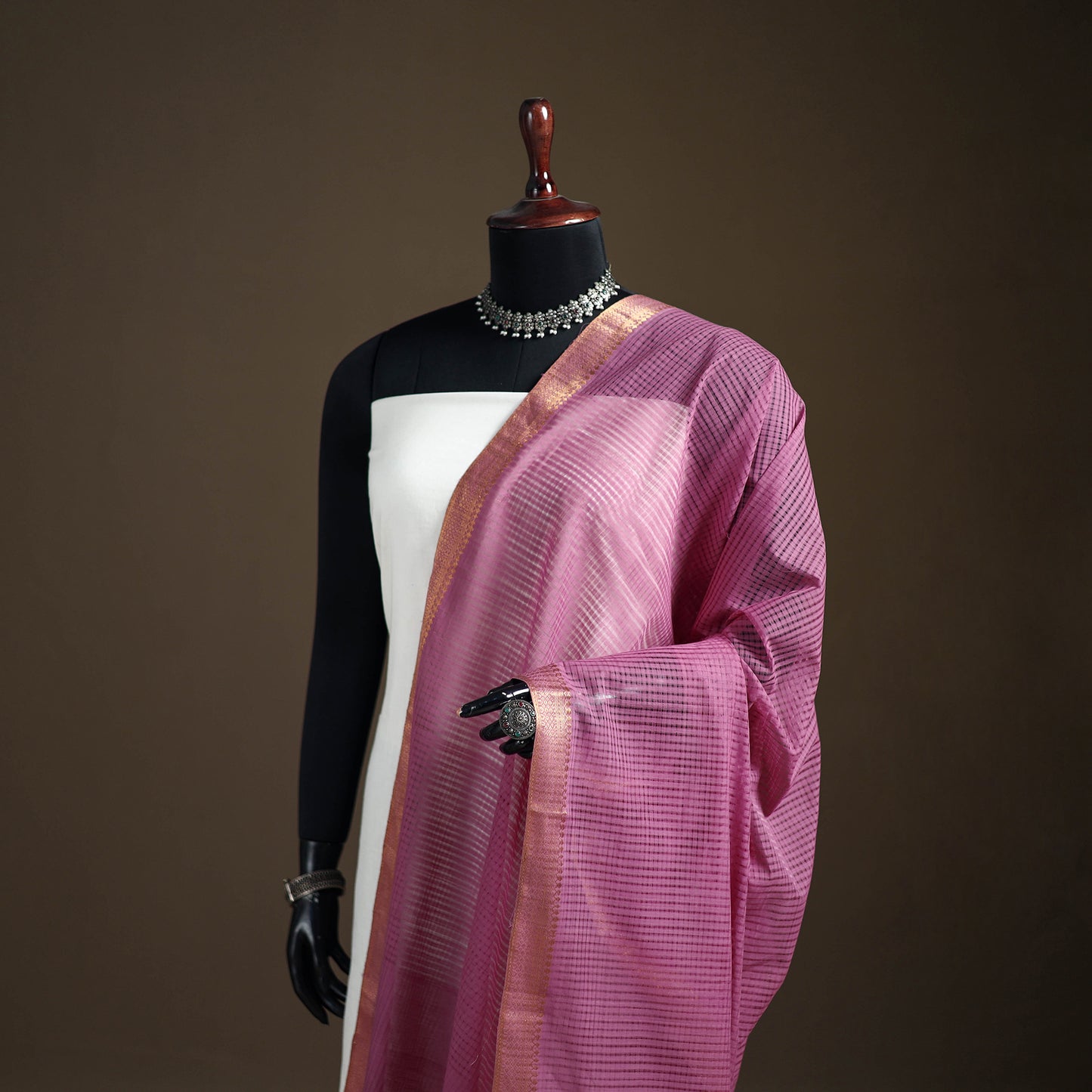 Pure Handloom Cotton Nizam Zari Border Mangalagiri Dupatta 13