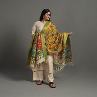 Yellow - Chanderi Silk Srikalahasti Handpainted Pen Kalamkari Dupatta 03