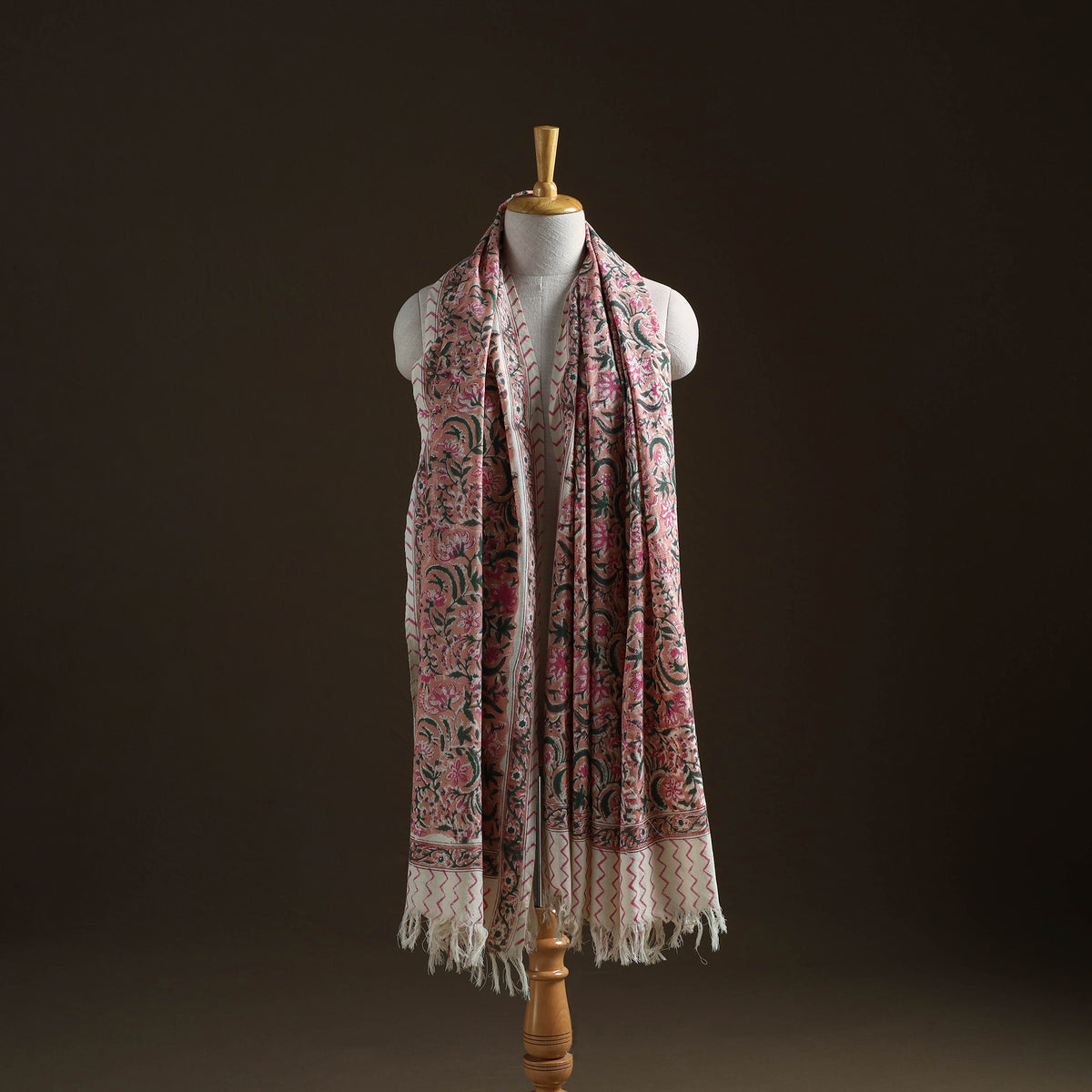 Floral Sanganeri Print Pure Merino Wool Handwoven Shawl 77