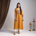 Yellow - Nazakat Heritage Patchwork Cotton A-Line Plain Long Kurta 01