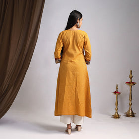 Yellow - Nazakat Heritage Patchwork Cotton A-Line Plain Long Kurta 01