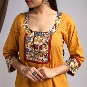 Yellow - Nazakat Heritage Patchwork Cotton A-Line Plain Long Kurta 01