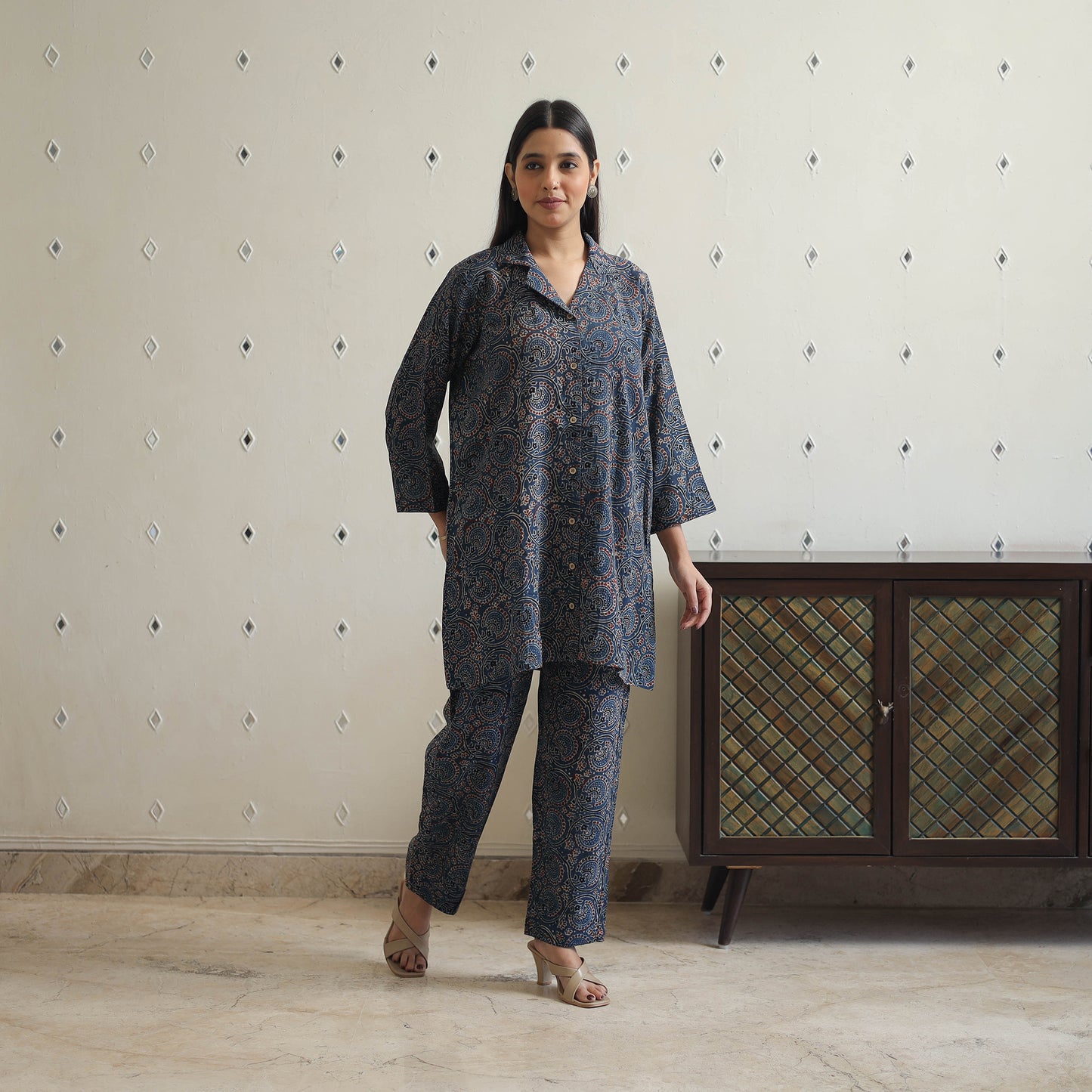 Blue - Block Printed Cotton Ajrakh Co-ord Set 03