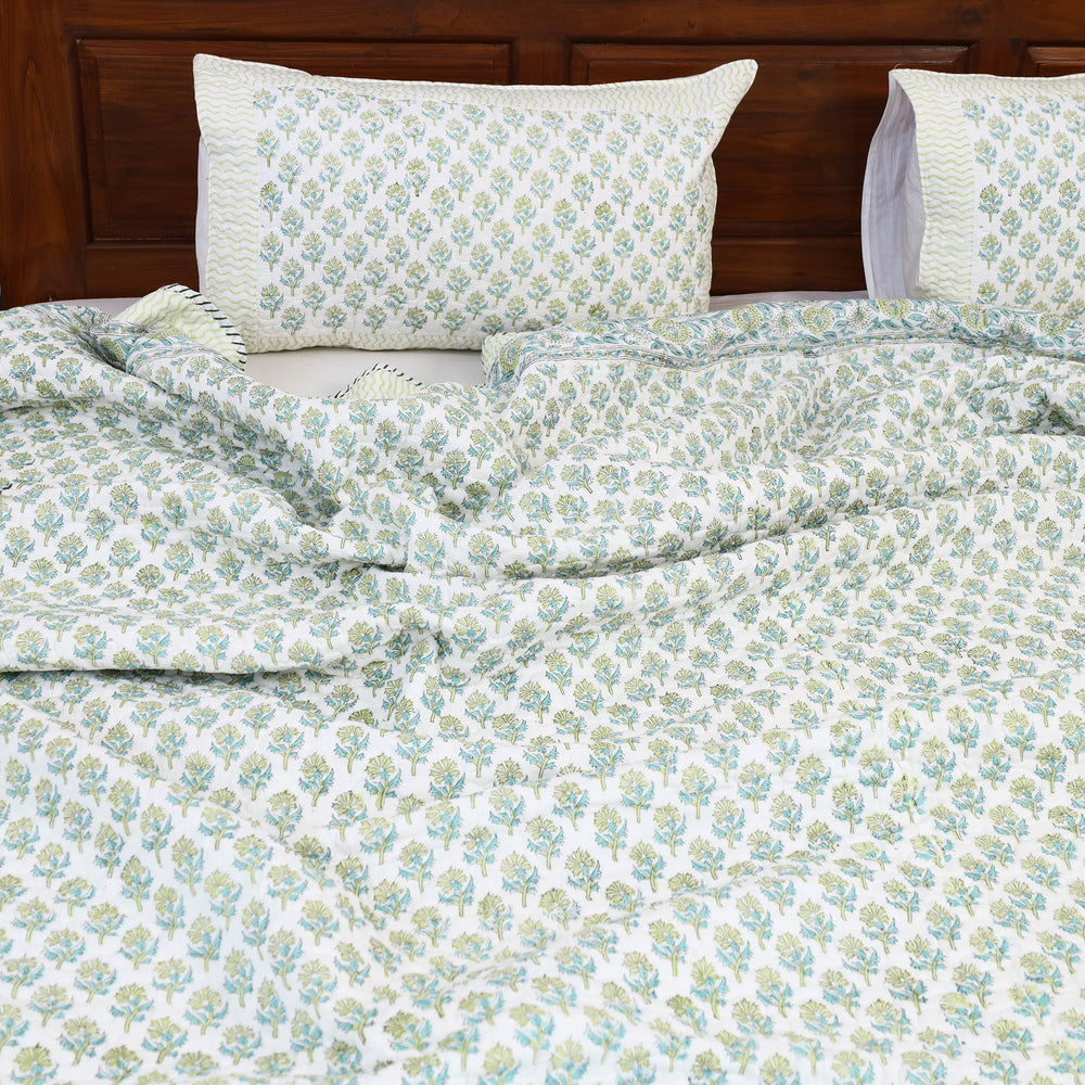 Double - Reversible Sanganeri Block Print Cotton Quilt Set 06