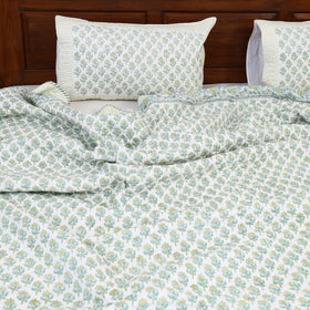 Double - Reversible Sanganeri Block Print Cotton Quilt Set