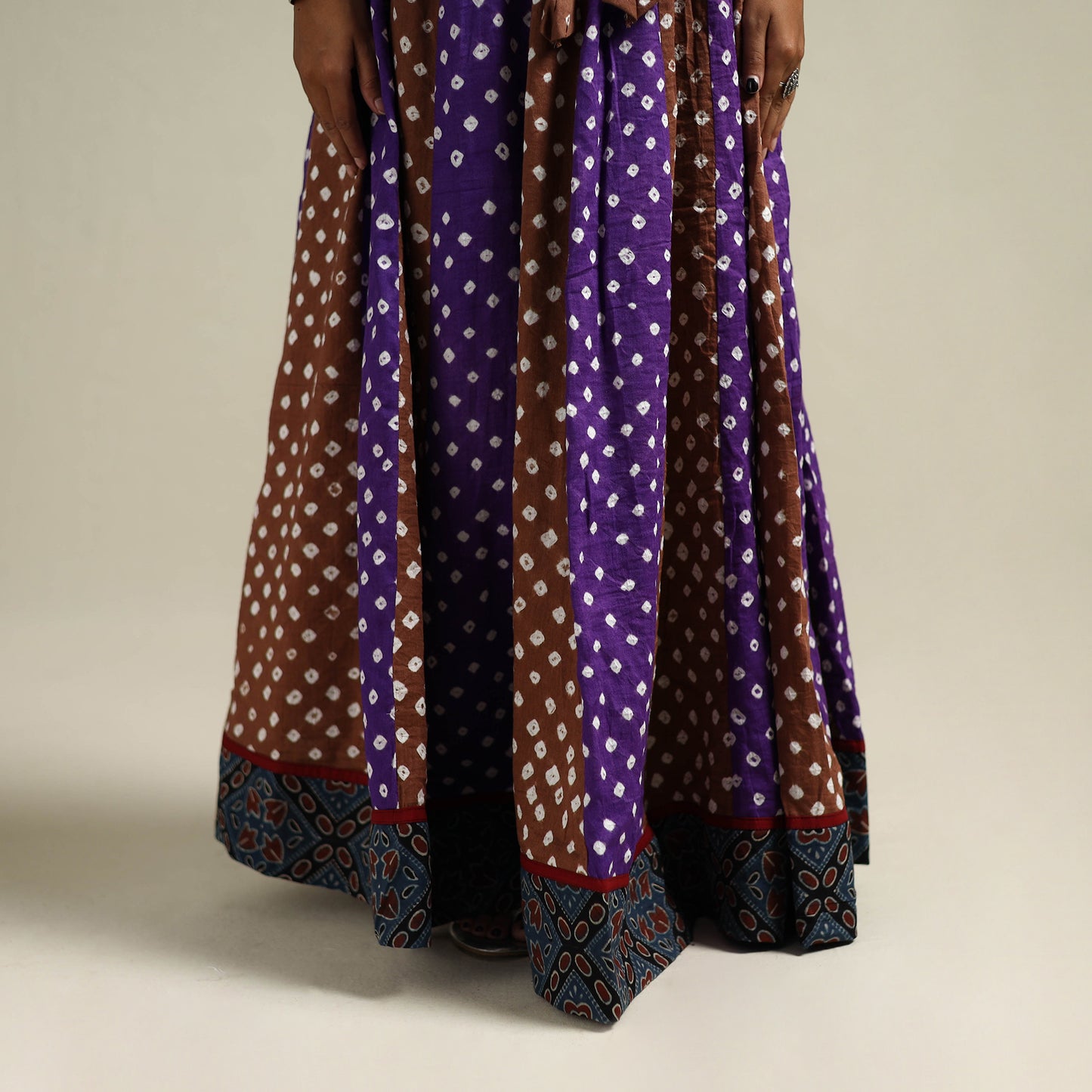 Multicolor - Bandhani Tie-Dye 24 Kali Patchwork Cotton Long Skirt 11