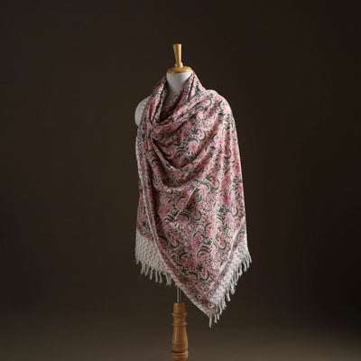 Floral Sanganeri Print Pure Merino Wool Handwoven Shawl 77