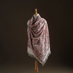 Floral Sanganeri Print Pure Merino Wool Handwoven Shawl 77