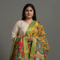 Yellow - Chanderi Silk Srikalahasti Handpainted Pen Kalamkari Dupatta 03