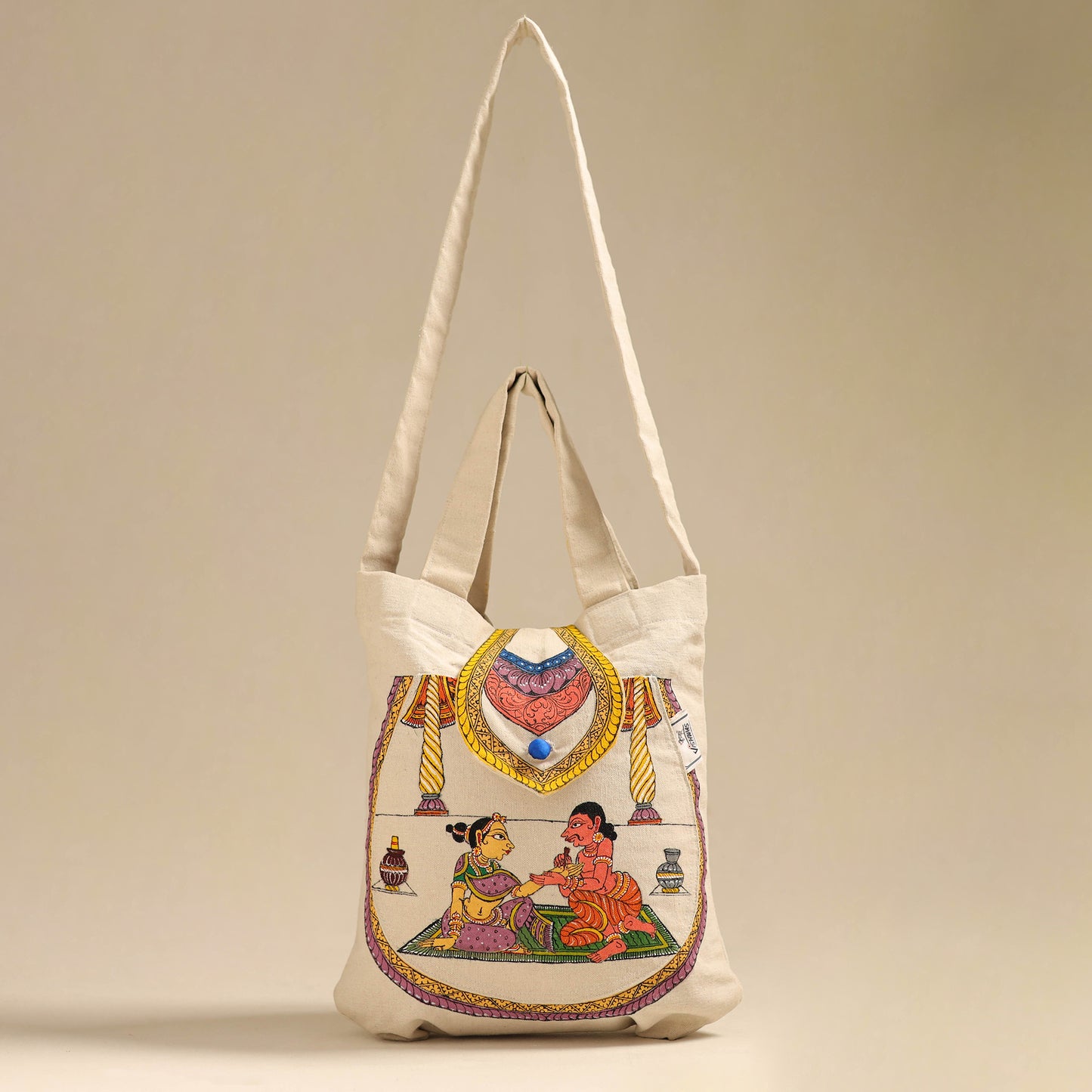 Beige - Pattachitra Handpainted Shoulder Bag from Odisha 31