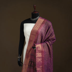 Bagh Hand Block Print Natural Dyed Tissue Zari Chanderi Silk Dupatta 15