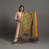 Yellow - Chanderi Silk Srikalahasti Handpainted Pen Kalamkari Dupatta 04