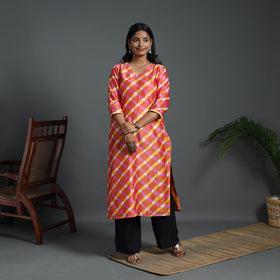 Orange - straight handloom chanderi silk tie-dye leheriya