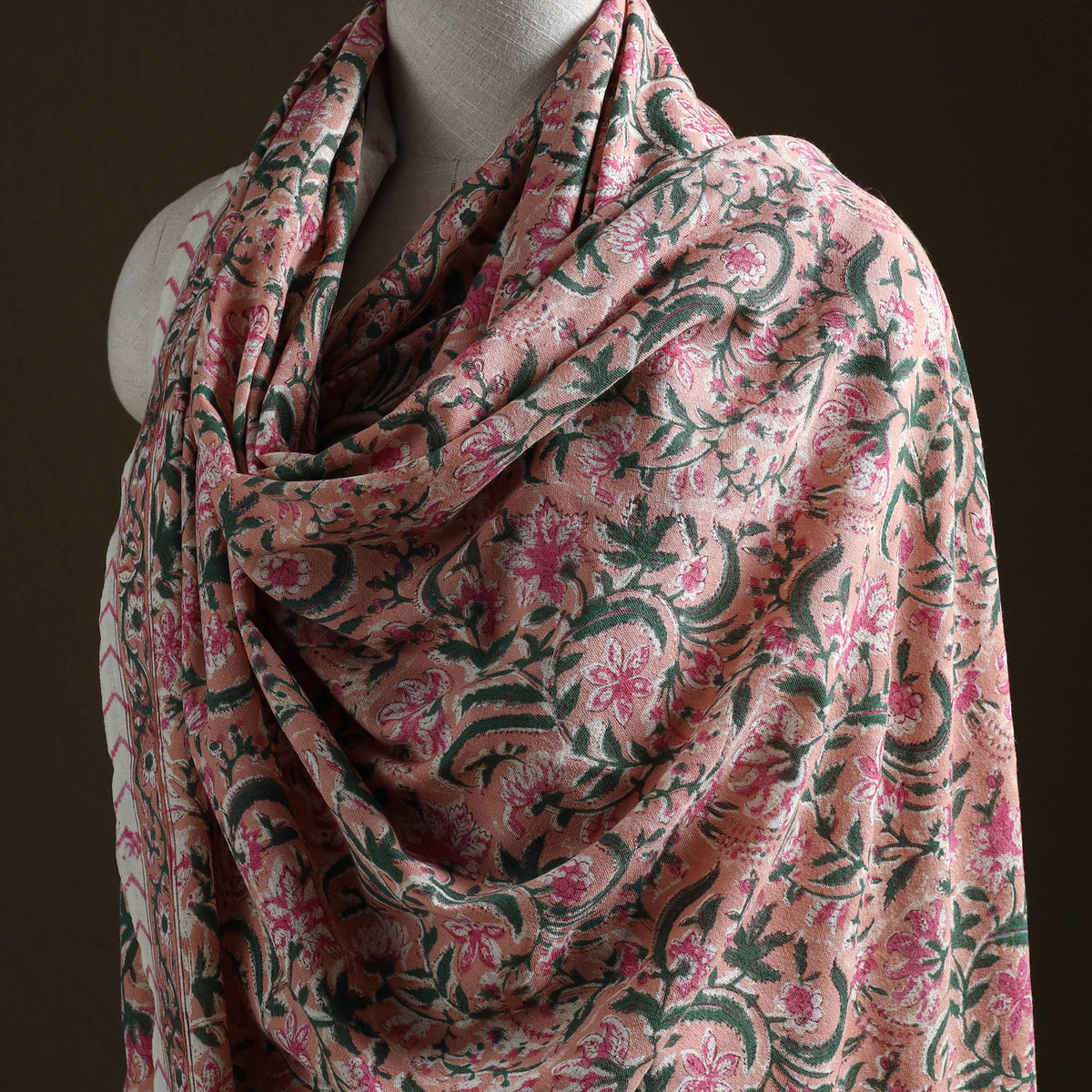 Floral Sanganeri Print Pure Merino Wool Handwoven Shawl 77