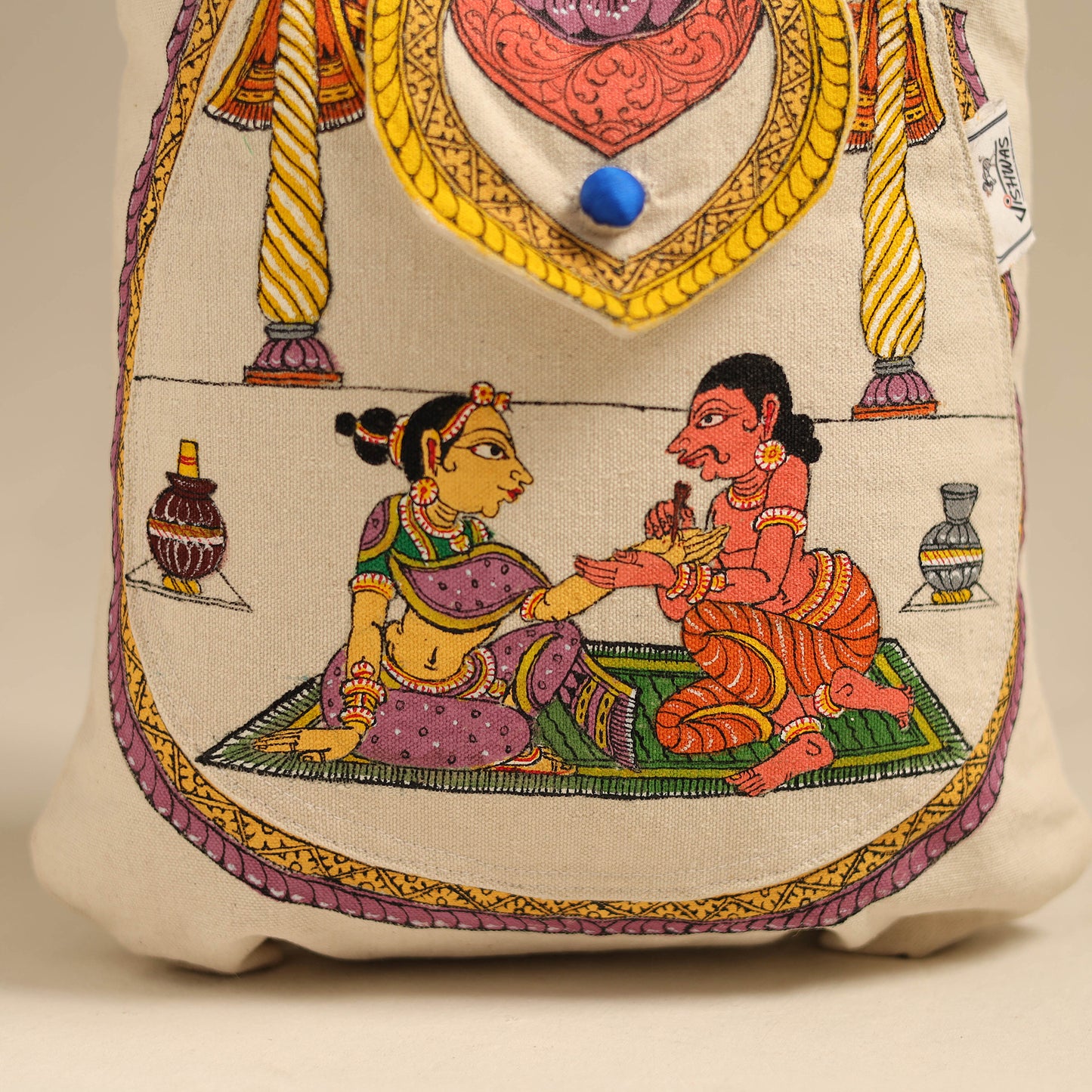 Beige - Pattachitra Handpainted Shoulder Bag from Odisha 31