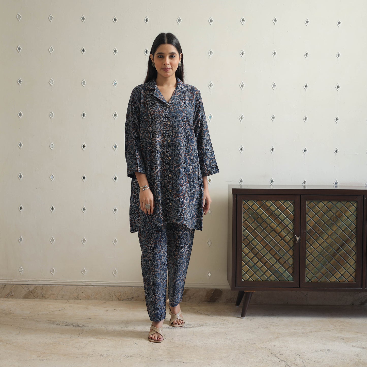 Blue - Block Printed Cotton Ajrakh Co-ord Set 03