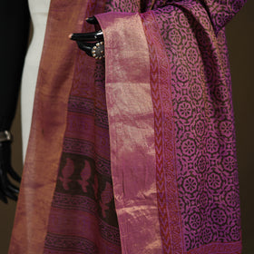 Bagh Hand Block Print Natural Dyed Tissue Zari Chanderi Silk Dupatta 15