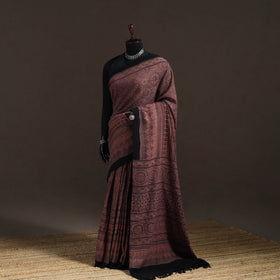 Handwoven Merino Wool Natural Dyed Hand Block Print Ajrakh Saree 03