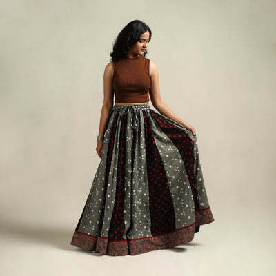 Multicolor - Bandhani Tie-Dye 24 Kali Patchwork Cotton Long Skirt 12