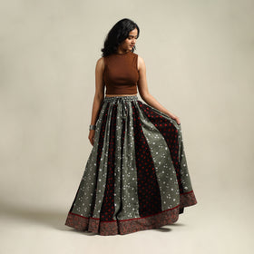 Multicolor - Bandhani Tie-Dye 24 Kali Patchwork Cotton Long Skirt 12
