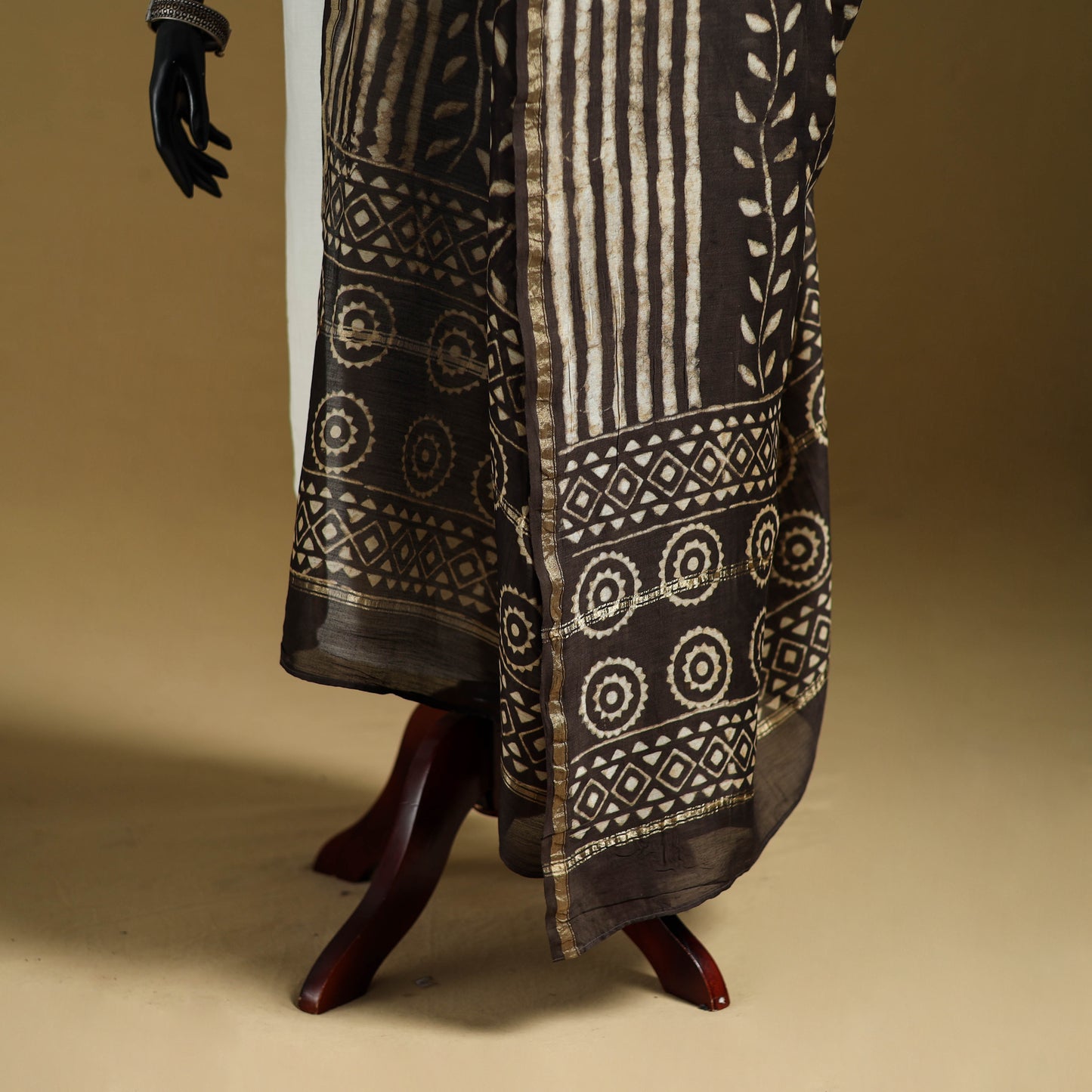 Brown - Pipad Hand Block Print Natural Dyed Chanderi Silk Handloom Dupatta 08