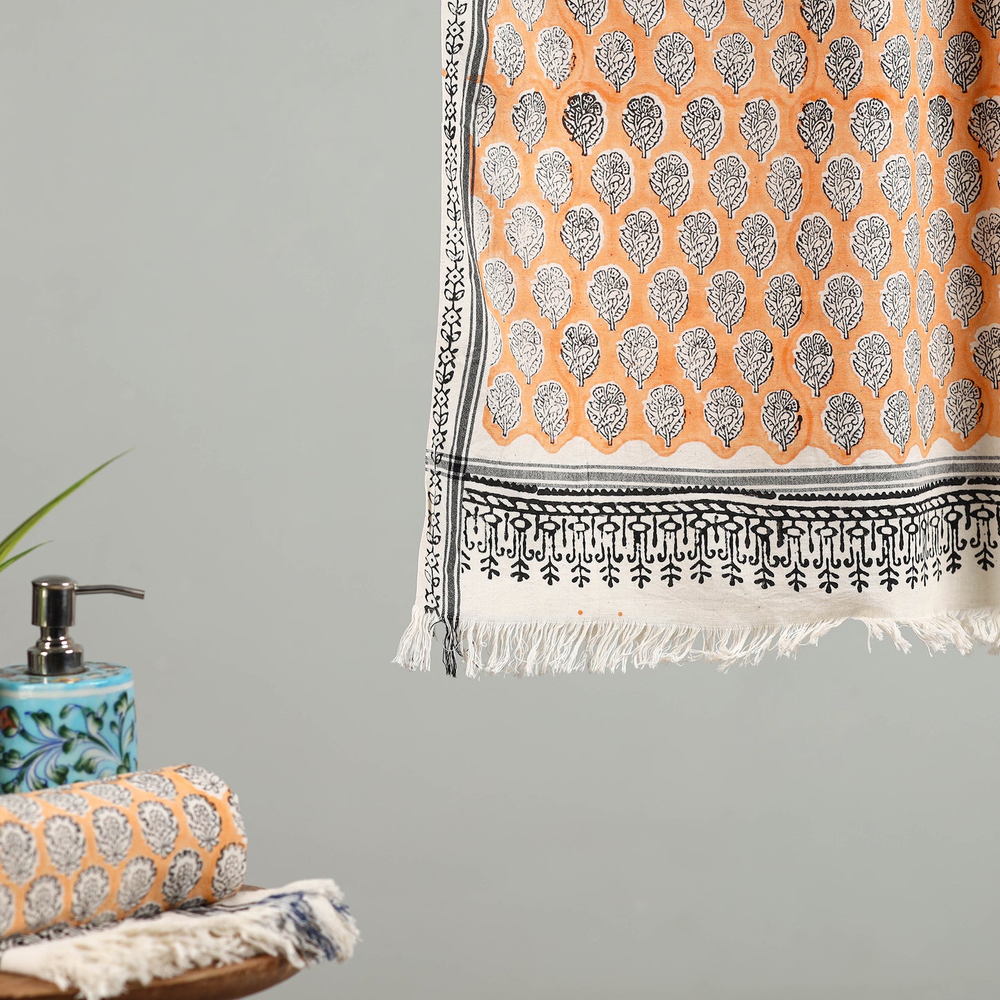 Peach - cotton sanganeri towel 17 - handcrafted