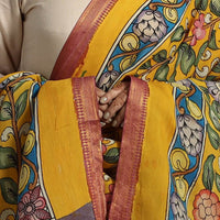 Yellow - Chanderi Silk Srikalahasti Handpainted Pen Kalamkari Dupatta 04