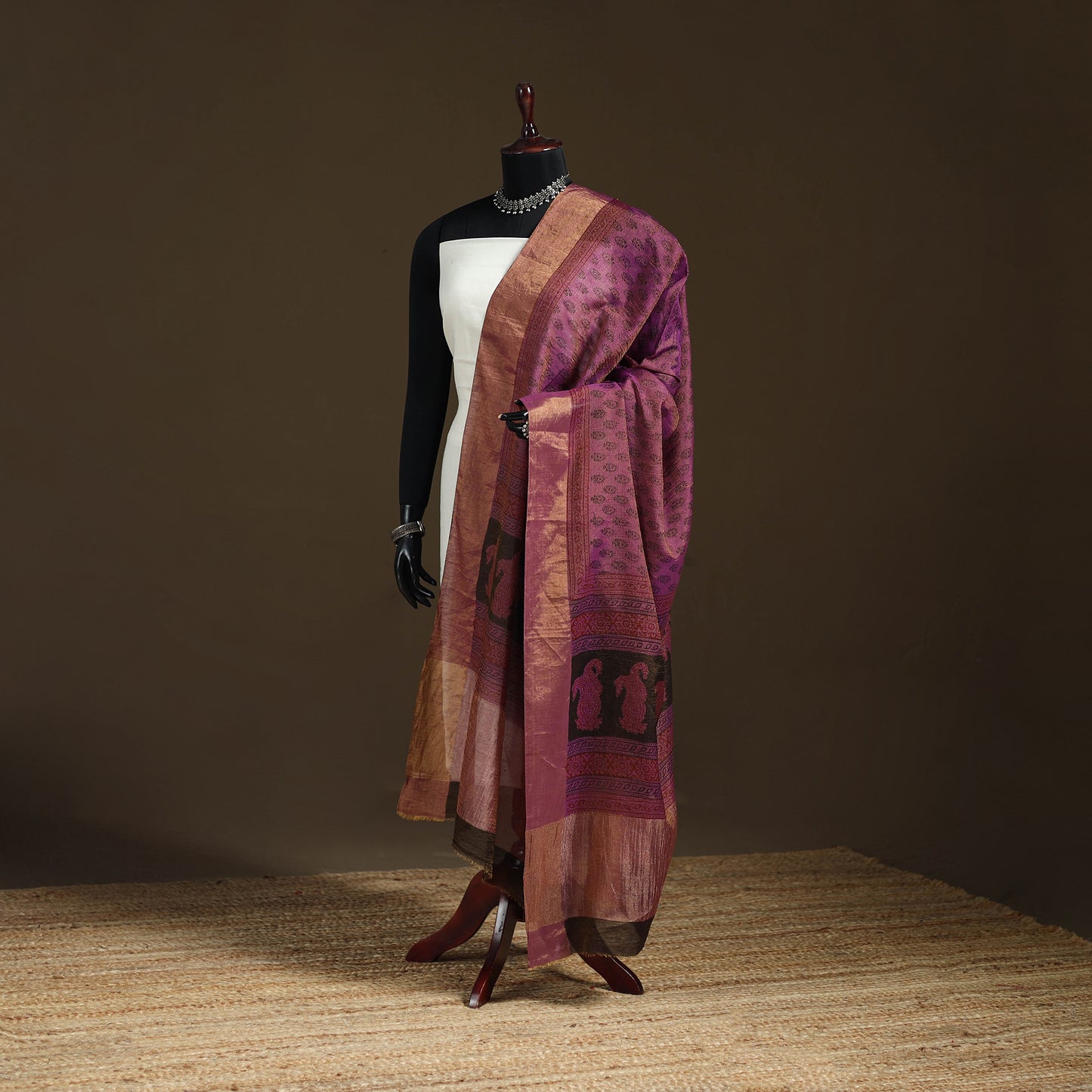 Bagh Hand Block Print Natural Dyed Tissue Zari Chanderi Silk Dupatta 16