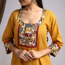 Yellow Nazakat Heritage Patchwork Cotton A-Line Plain Kurta for Women