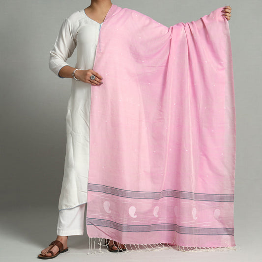 Pink - Phulia Jamdani Buti Handloom Pure Cotton Dupatta
