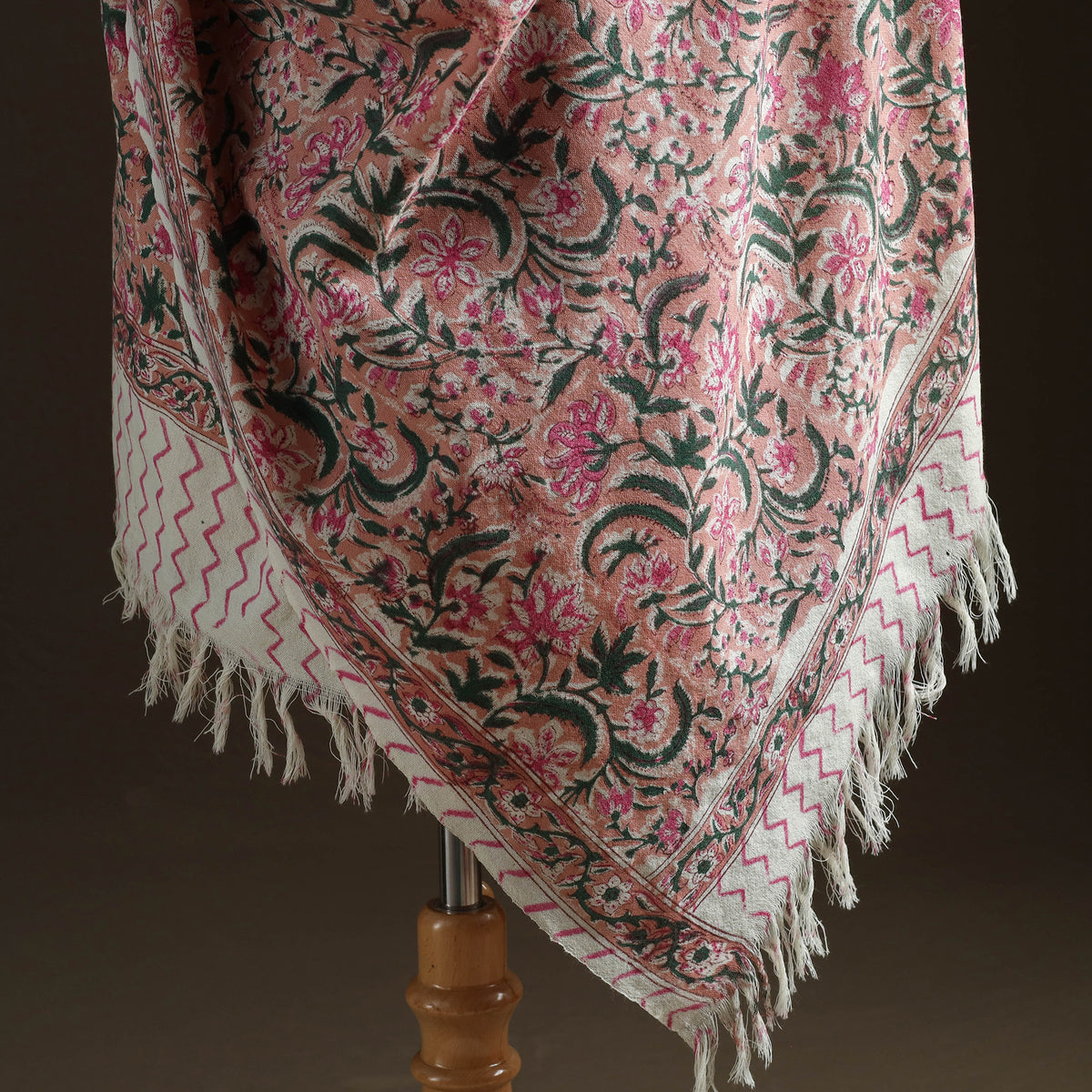 Floral Sanganeri Print Pure Merino Wool Handwoven Shawl 77