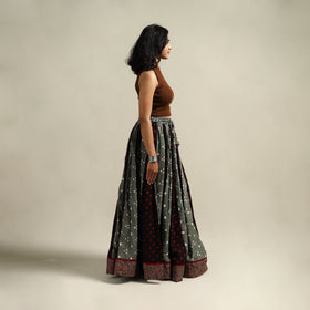 Multicolor - Bandhani Tie-Dye 24 Kali Patchwork Cotton Long Skirt 12