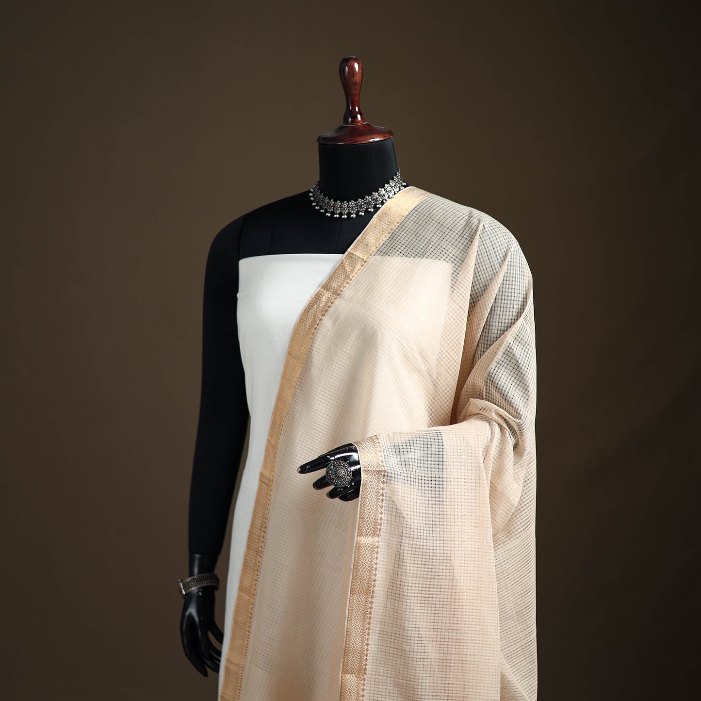 Pure Handloom Cotton Nizam Zari Border Mangalagiri Dupatta 14