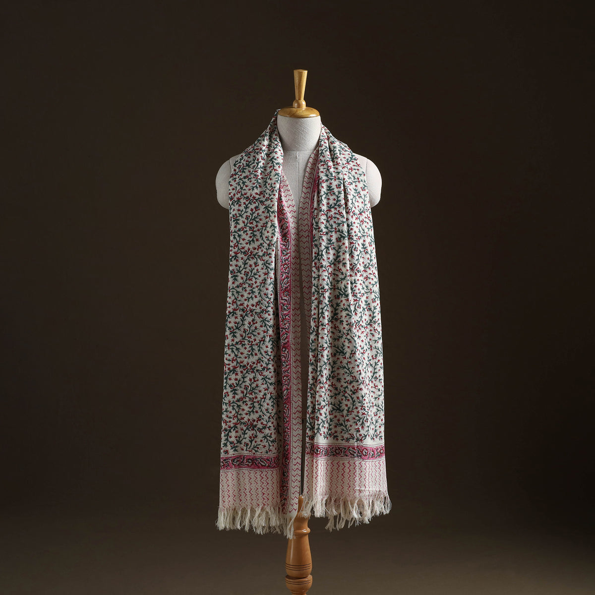 Floral Sanganeri Print Pure Merino Wool Handwoven Shawl 78