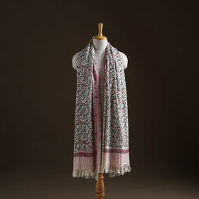 Floral Sanganeri Print Pure Merino Wool Handwoven Shawl 78