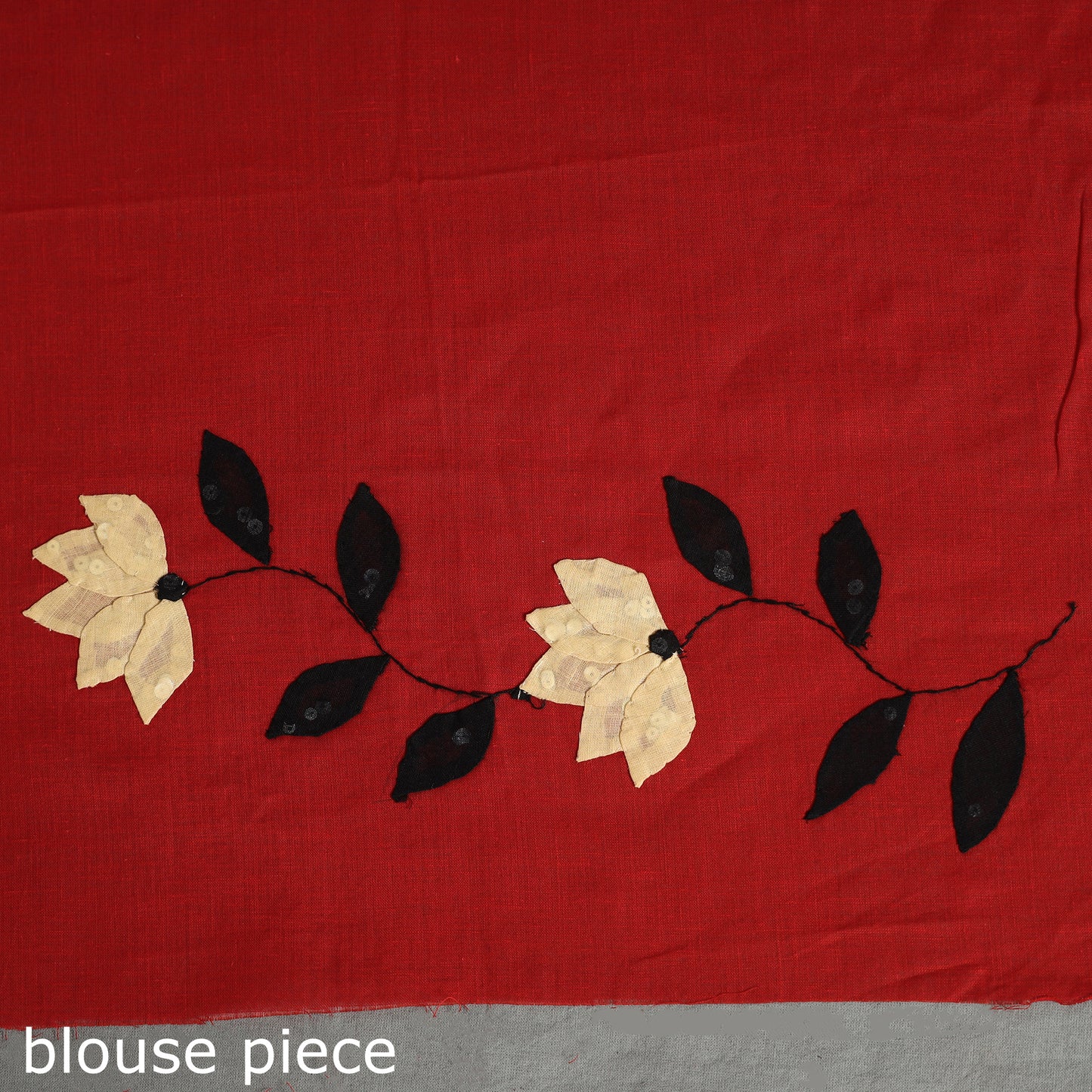 Red - Applique Patti Kaam Pure Cotton Saree from Rampur 18