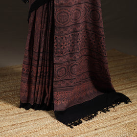 Handwoven Merino Wool Natural Dyed Hand Block Print Ajrakh Saree 03